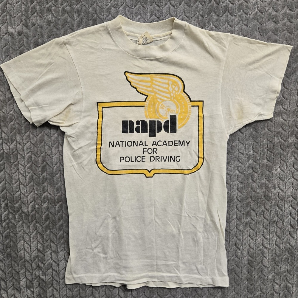 VINTAGE Hanes Fifty-Fifty Made in USA National Academy Police Driving 70s‎ Shirt